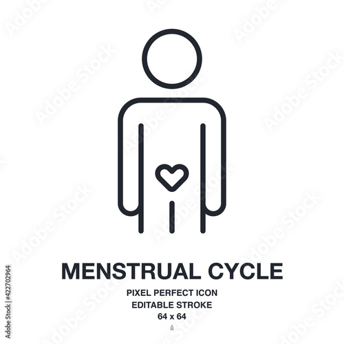 Menstrual cycle concept editable stroke outline icon isolated on white background vector illustration. Pixel perfect. 64 x 64.