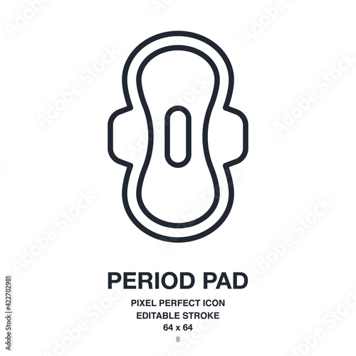 Period pad editable stroke outline icon isolated on white background vector illustration. Pixel perfect. 64 x 64.