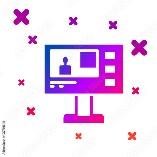 Color Television report icon isolated on white background. TV news. Gradient random dynamic shapes. Vector