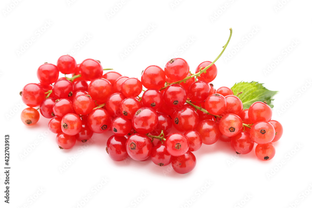 Sweet red currants with leaf isolated on white background Sweet red currants with leaf isolated on white background