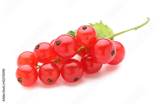 Red currants with leaf isolated on white background