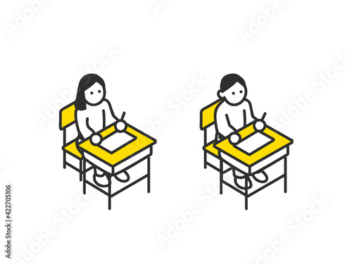 教室で授業を受けているこどものイメージイラスト素材