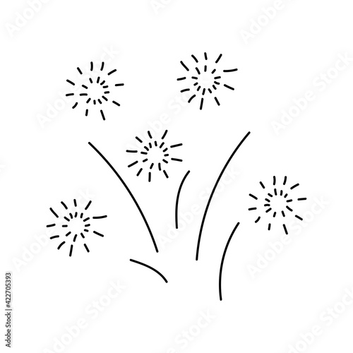 Fireworks is isolated on a white background. Fireworks during the holiday. Doodle style. Vector hand drawn illustration.