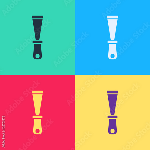 Pop art Putty knife icon isolated on color background. Spatula repair tool. Spackling or paint instruments. Vector