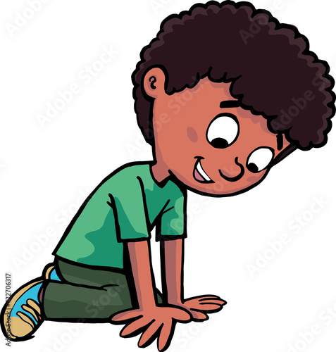 boy looks curiously at the imagined object