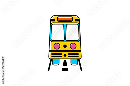 bus illustration seen from front. doodle style logo design template isolated in white background.