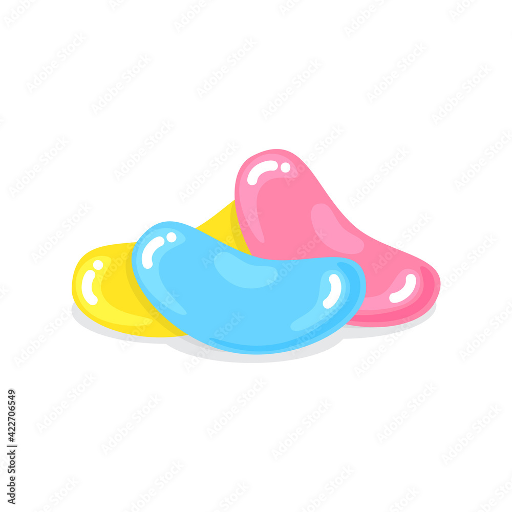 3 Jelly beans gummy sweet candies set with amazing flavor flat style design vector illustration. 3 Jelly beans gummy sweet candies set with amazing flavor flat style design vector illustration.