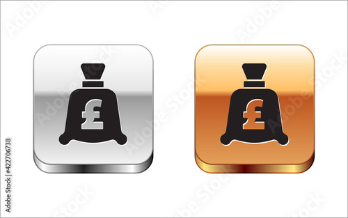 Black Coin money with pound sterling symbol icon isolated on white background. Banking currency sign. Cash symbol. Silver-gold square button. Vector