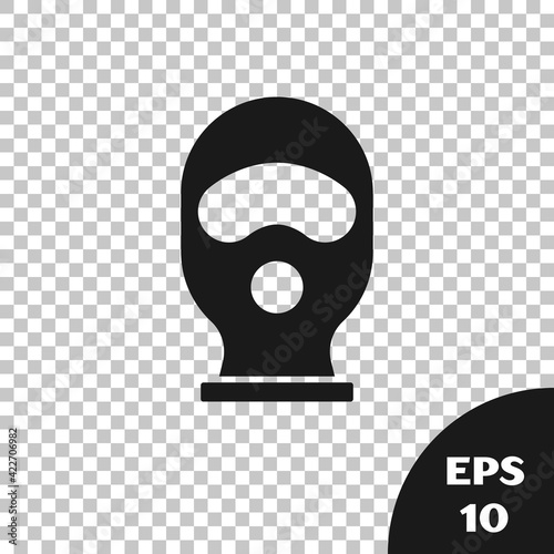 Black Balaclava icon isolated on transparent background. A piece of clothing for winter sports or a mask for a criminal or a thief. Vector