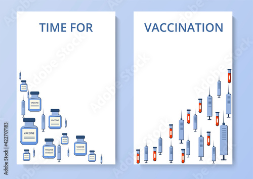 Vaccination medical poster set. New travels after the pandemic. Vaccination passport. Travel permit. Vector