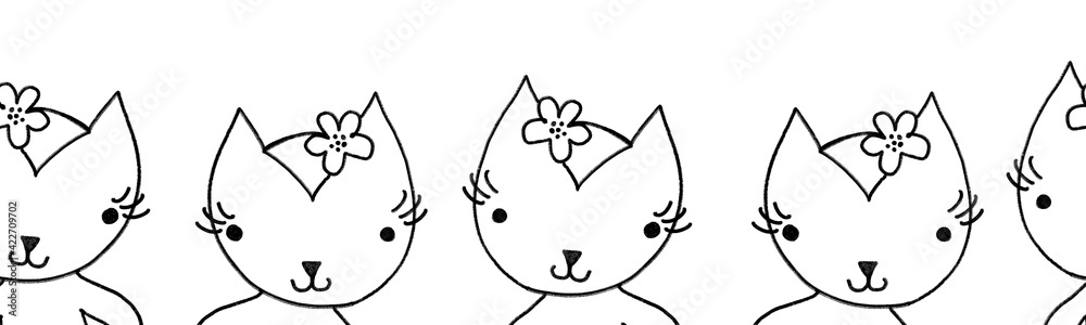 Cats seamless border outline. Repeating horizontal pattern with kitten ...