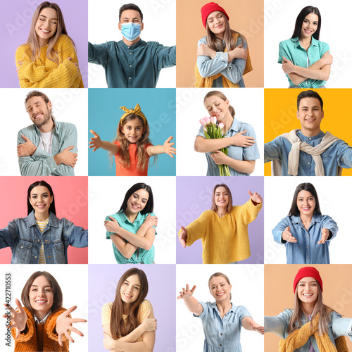 Collage of happy people emb...