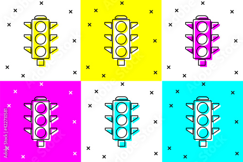 Set Traffic light icon isolated on color background. Vector