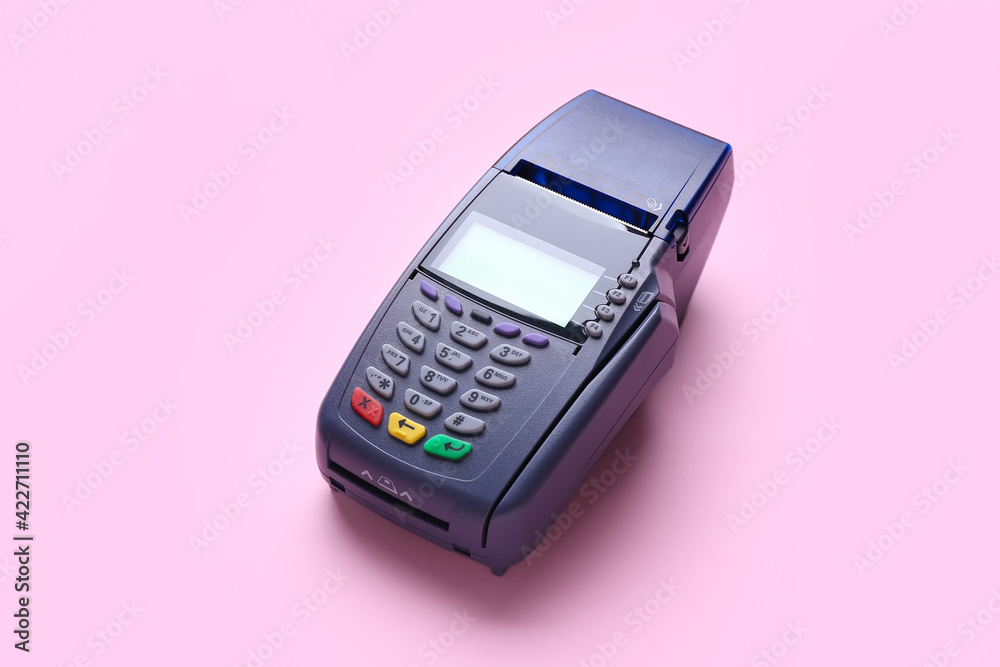 Payment terminal on color background Payment terminal on color background