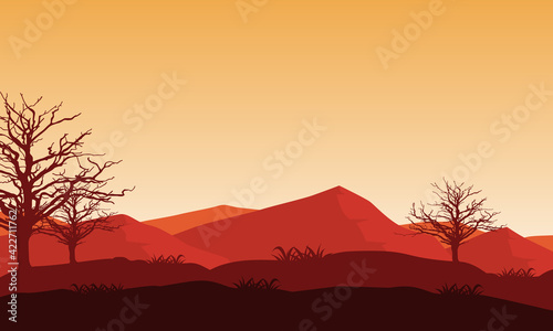 Stunning afternoon sky panoramas with incredible mountain views. Vector illustration
