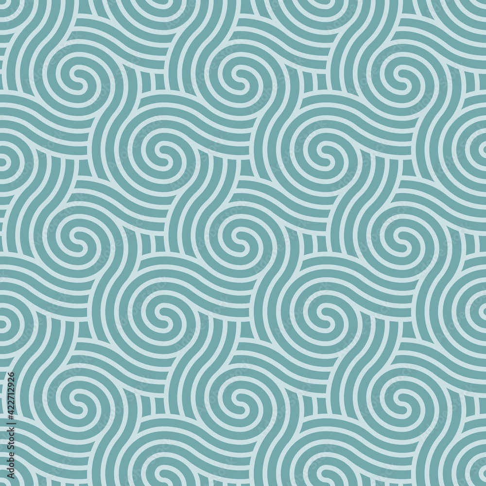 Spirals seamless pattern, green. A retro seamless pattern with green geometric motifs.