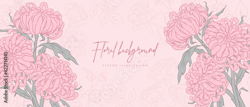 Wallpaper Mural Banner design template. Vector illustration of chrysanthemum. Floral background for poster, cover, booklets, wedding invitation Torontodigital.ca