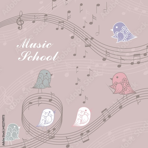 Vector illustration of singing birds and notes