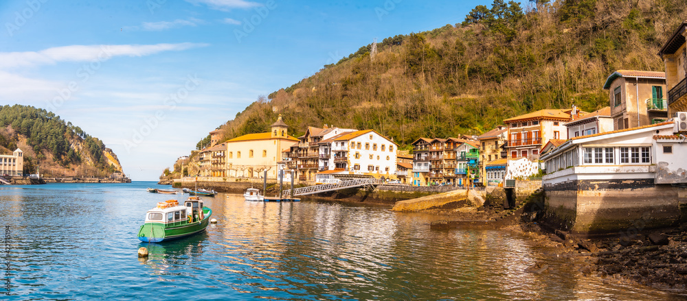 Panoramic view of Pasajes San Juan, the beautiful coastal town next to the city of San Sebastián in Gipuzkoa. Basque Country, Spain