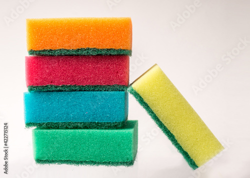 Sponge for washing dishes on white background. Isolated
