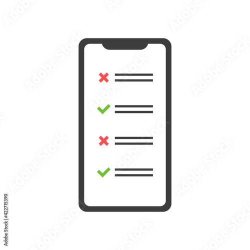 Smartphone list icon isolated on white background. Checklist / clipboard / list of tasks and completed plan in electronic version. Vector illustration