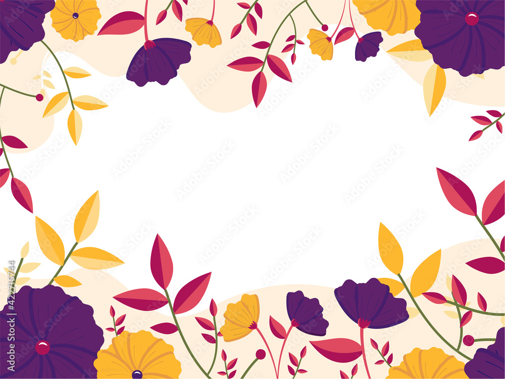 Colorful Flowers And Leaves Decorated On White Background.
