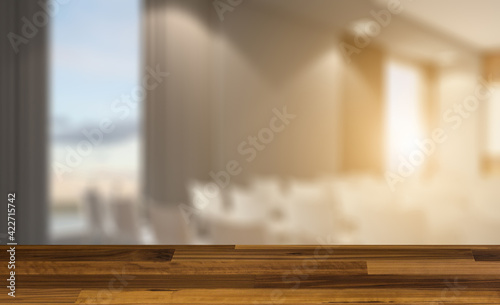 Background with empty table. Flooring. Modern meeting room. 3D rendering.