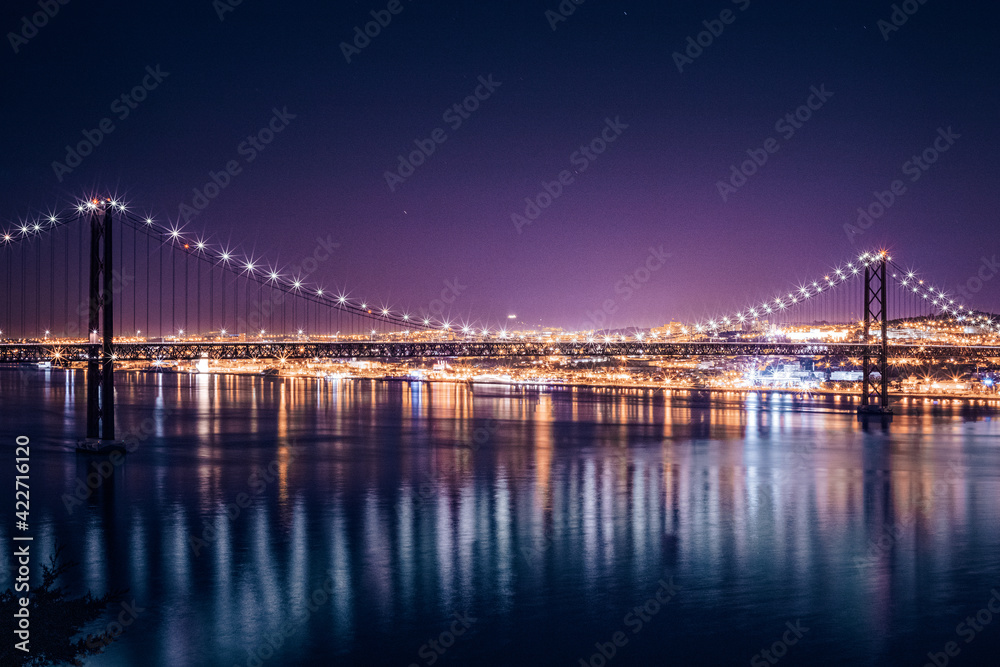 night bridge. night landscape of the bridge over the river. Lent that illuminates the river