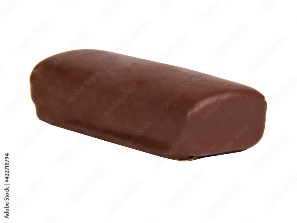 Chocolate glazed curd bar isolated on the white background Chocolate glazed curd bar isolated on the white background