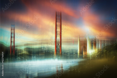 Mehrfachbelichtung abstrakt Golden Gate Bridge in San Francisco