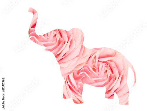 Photography Pink elephant made from rose petals.