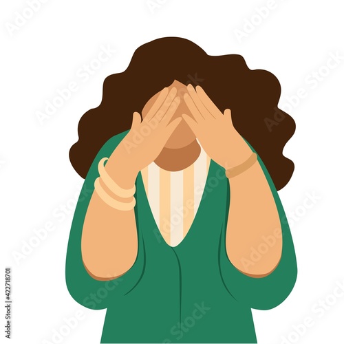 Anxiety woman. Depression, sad, stress and emotional problem. Unhappy female or girl. Vector