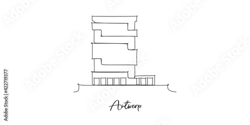Museum aan de Stroom (MAS) in Antwerp, Belgium - continuous one line drawing 