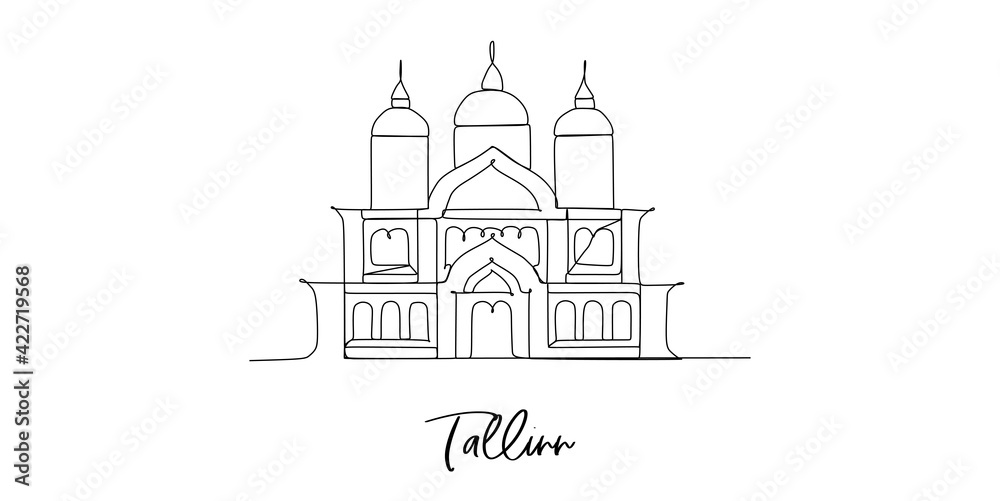 Domes of Saint Alexander Nevsky Cathedral in Tallinn - Estonia - Continuous one line drawing Domes of Saint Alexander Nevsky Cathedral in Tallinn - Estonia - Continuous one line drawing