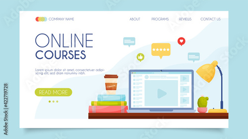 Online courses. Landing page concept. Flat design, vector illustration.