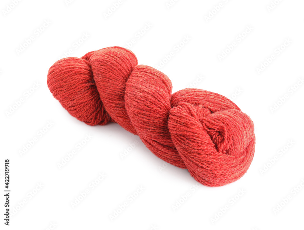 Soft red woolen yarn isolated on white Soft red woolen yarn isolated on white