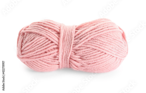 Soft pink woolen yarn isolated on white