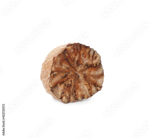 Piece of nutmeg seed isolated on white