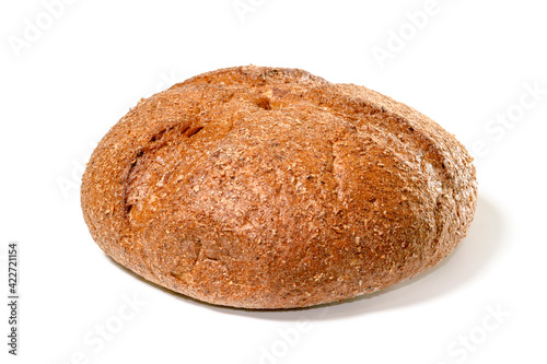 Fresh rye bread or whole grain bread on white background. Healthy baked bread. Flat lay. Food concept. Isolated