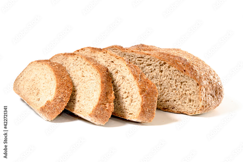 Sliced bread isolated on a white background.Healthy baked bread.  Food concept.