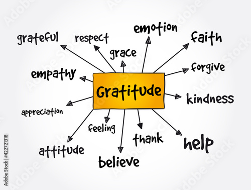 Gratitude mind map, concept for presentations and reports