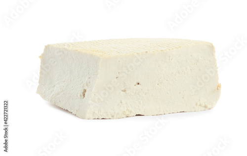 Piece of delicious tofu isolated on white. Soybean curd