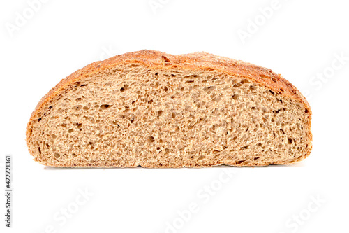 Half of home made bread isolated on white background.Healthy baked bread. Food concept.