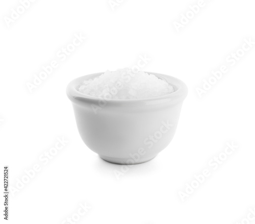 Natural salt in bowl isolated on white