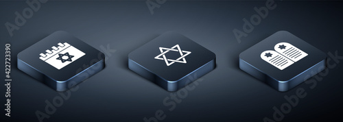 Set Isometric Jewish calendar, Tombstone with star of david and Star David icon. Vector