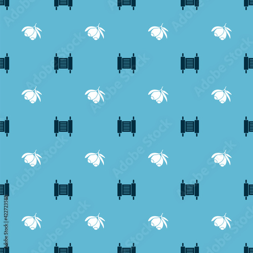 Set Torah scroll and Olives branch on seamless pattern. Vector