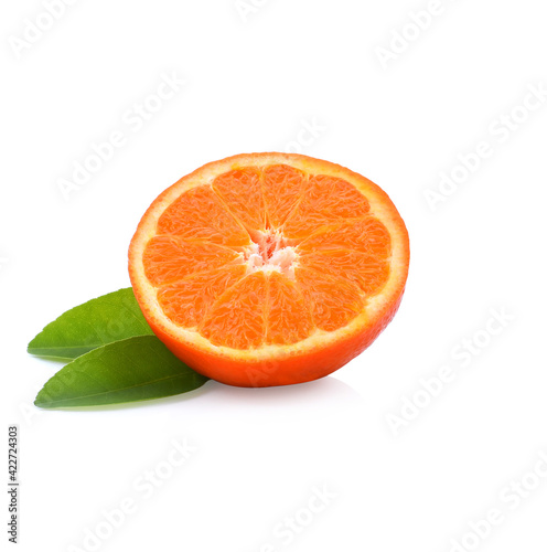 Fototapeta Naklejka Na Ścianę i Meble -  tangerine or mandarin fruit with leaves isolated on white background