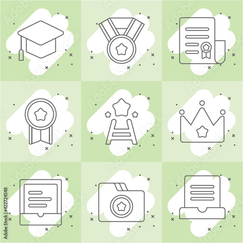 Line icons related to award and medal.
