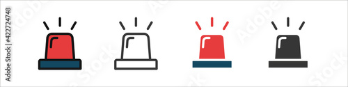 Siren. Flashing lights icons set. Siren for police, ambulance or fire truck. Emergency signals. Vector illustration