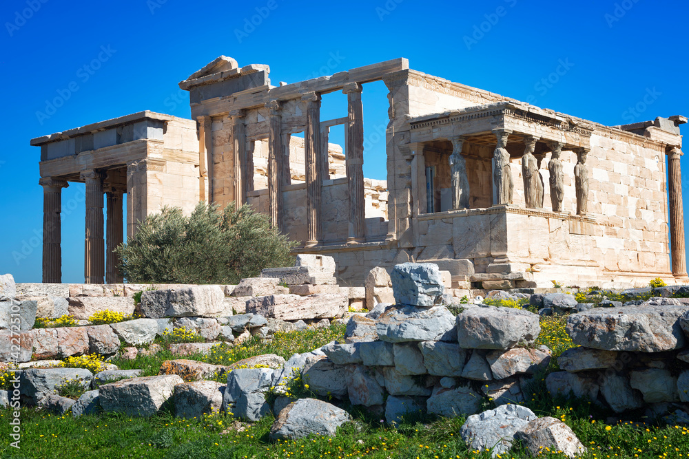 View on ancient temple Erechteion in Acropolis, Athens, Greece